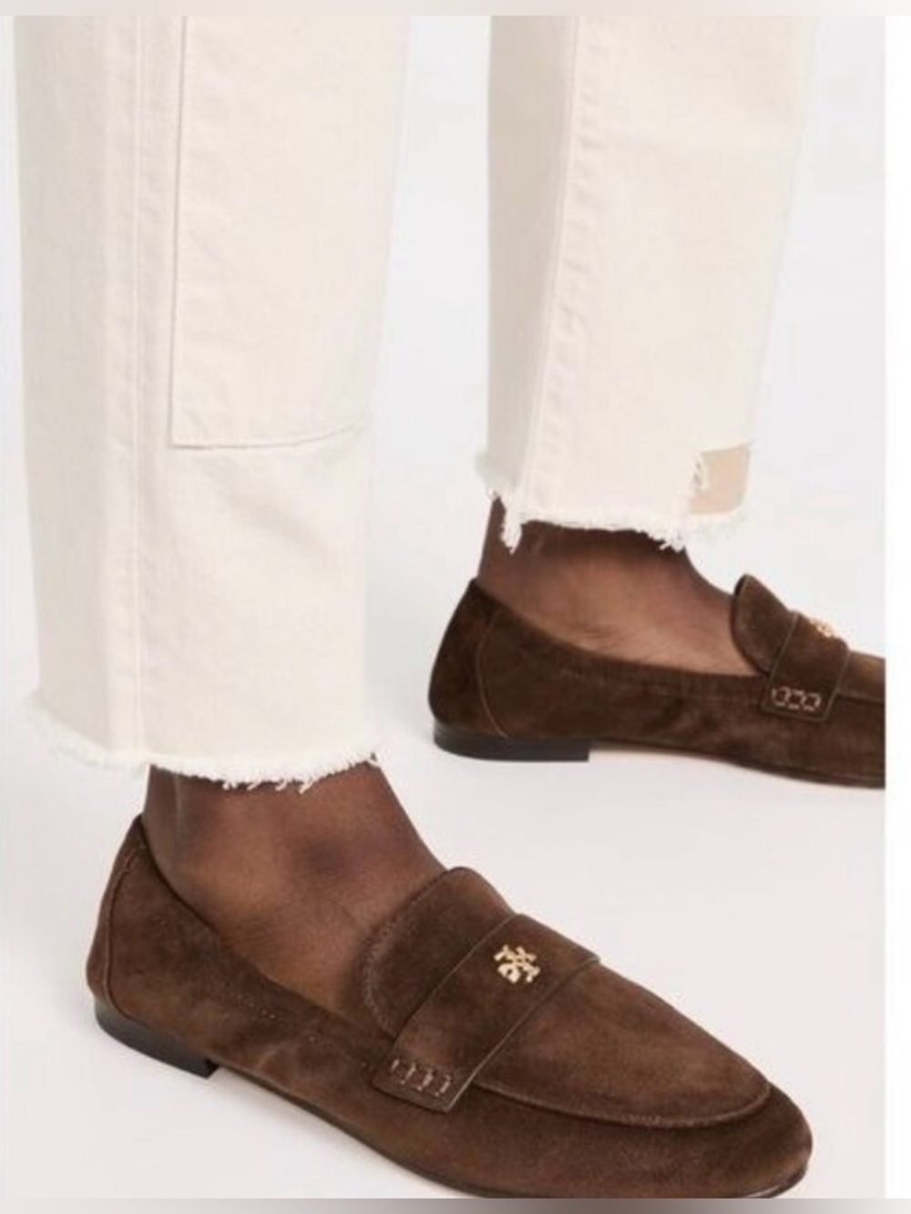 Tory Burch Women's Logo Suede Ballet Loafer in Cocoa Suede Size 8